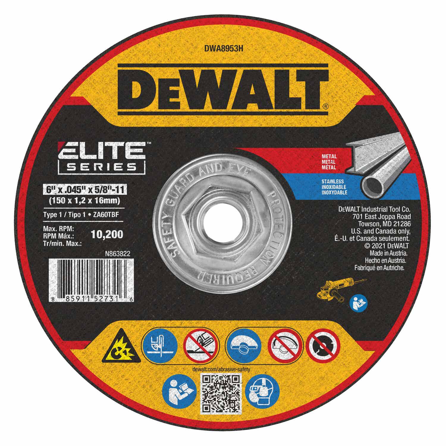 DeWalt DWA8953H Elite Series 6 x .045 x 5/8-11 XP T1 Cutting - Mactool Shop