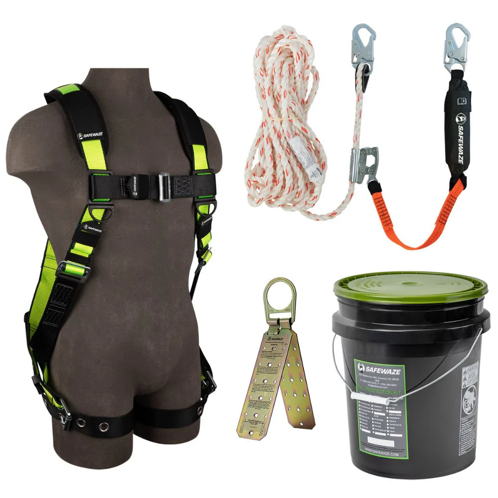 Safewaze 019-3026 PRO Bucket Roof Kit: FS185-2X Harness, 018-7005 VLL, FS870 Anchor, 2X - Mactool Shop