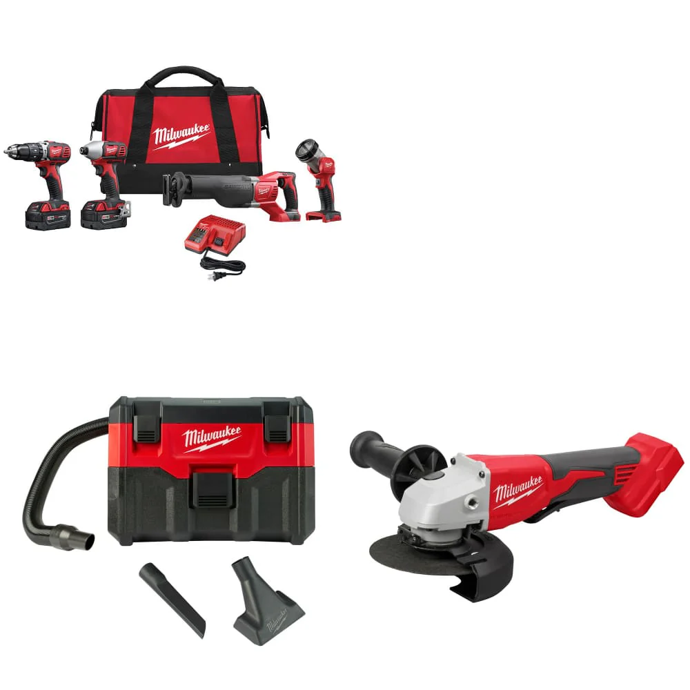 Milwaukee 2696-24 M18 4-Tool Combo Kit W/ FREE 0880-20 18V Vacuum & Grinder - Mactool Shop