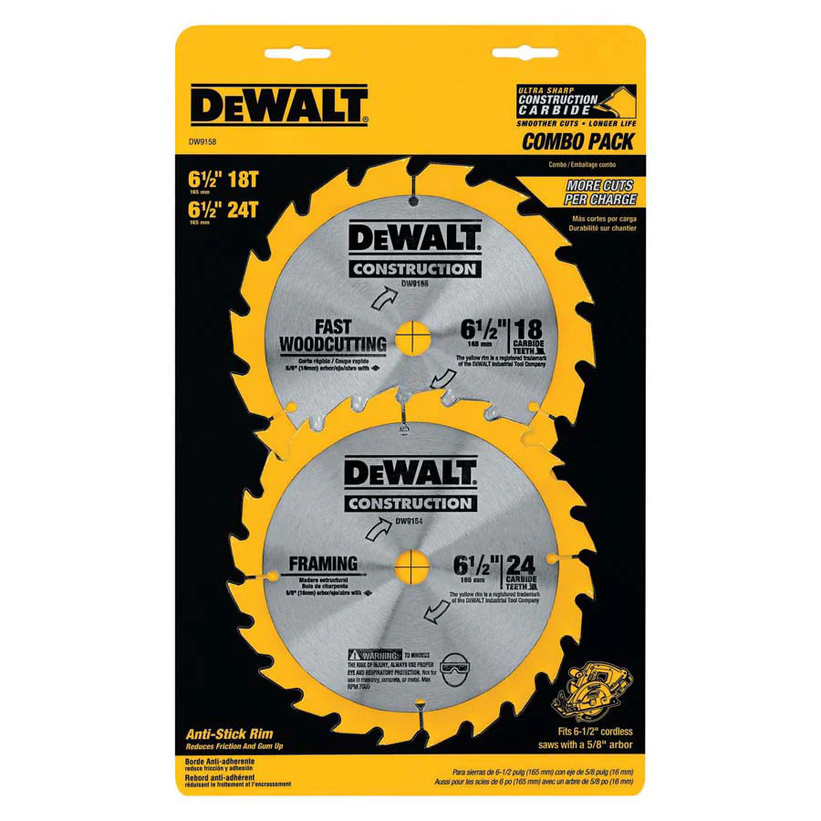 DeWalt DW9158X 18 & 24 Tooth Saw Blade Combo Pack, 6.5