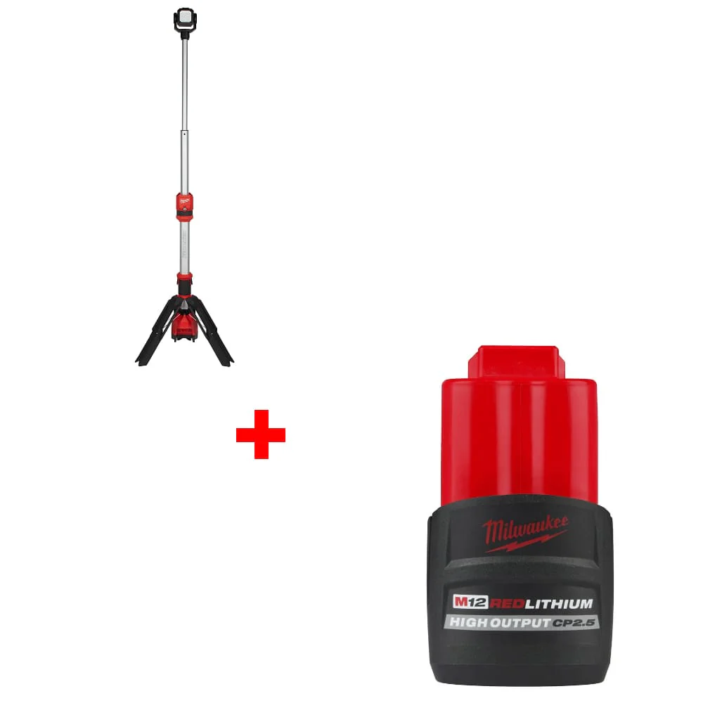 Milwaukee 2132-20 M12 Rocket Tower Light w/ 48-11-2425 M12 Battery Pack - Mactool Shop