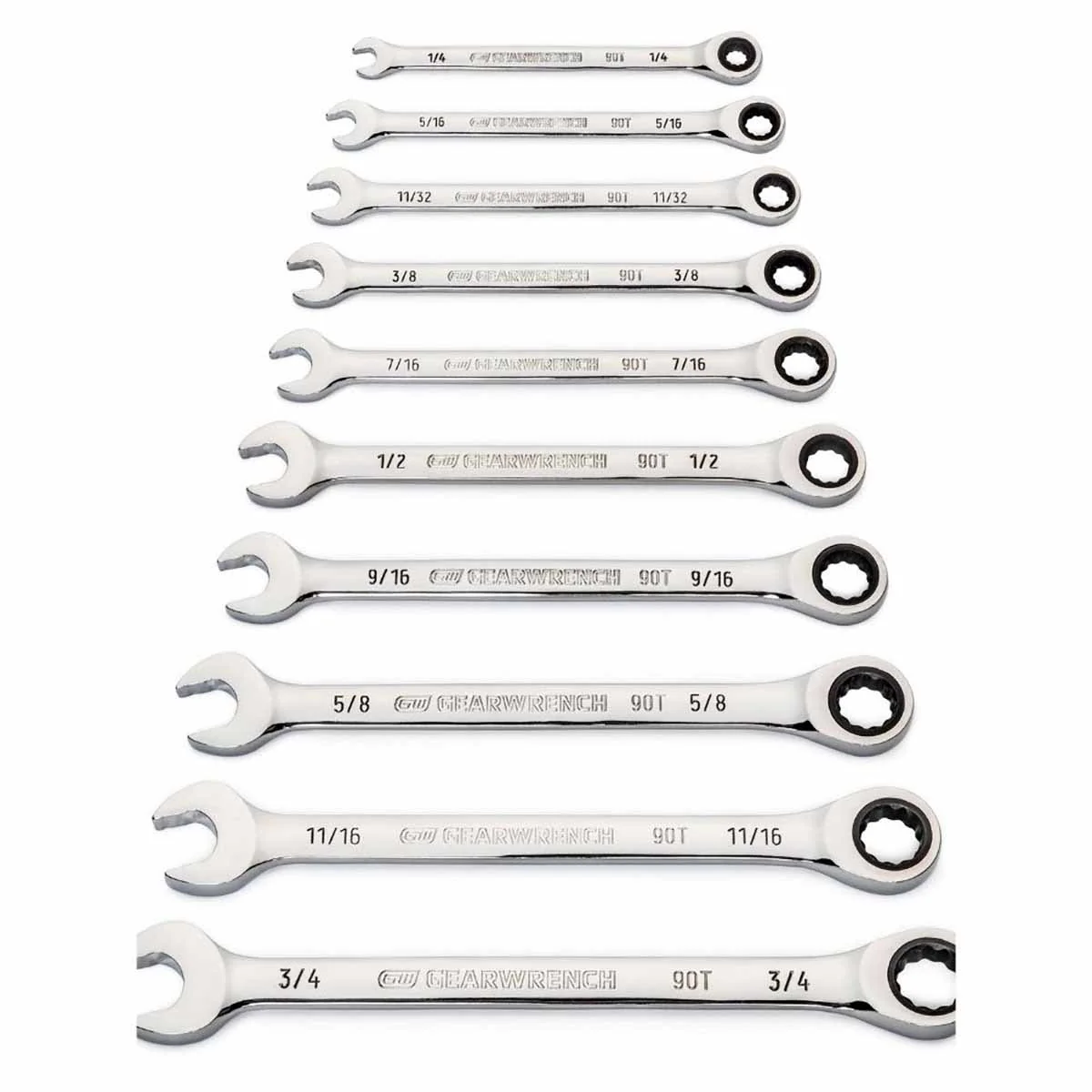 GearWrench 86958 10 Pc. 90-Tooth 12 Point SAE Combination Ratcheting Wrench Set - Mactool Shop