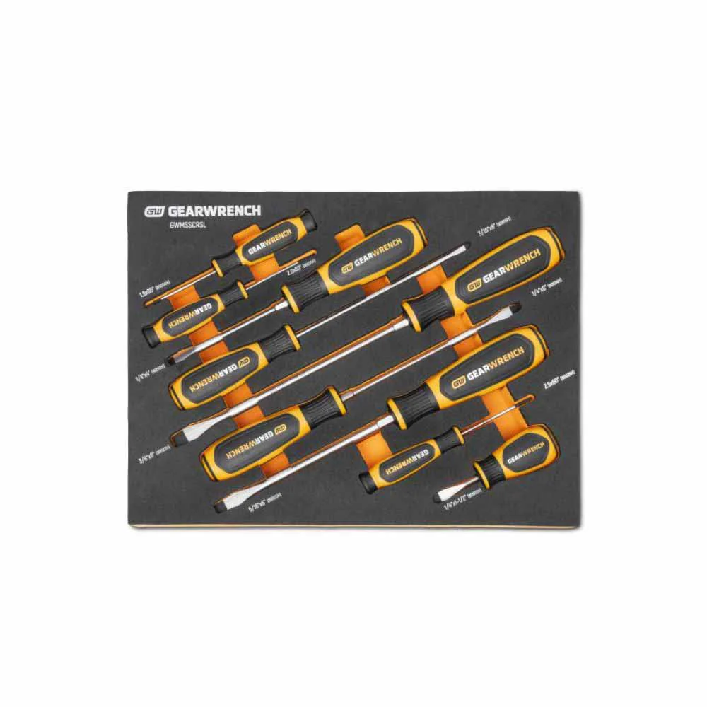 Gearwrench GWMSSCRSL 9 Piece Slotted Dual Material Screwdriver Set in Foam Storage Tray - Mactool Shop