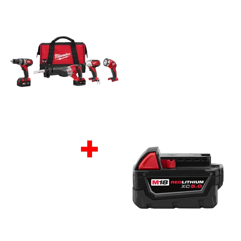 Milwaukee 2696-24 M18 4pc Combo Kit w/ Two 48-11-1850 M18 XC5.0 Batteries - Mactool Shop