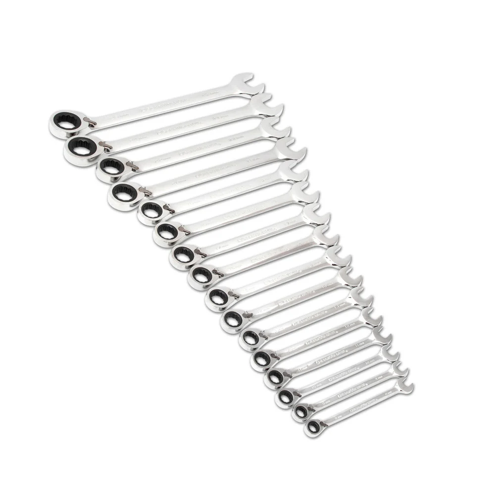 GearWrench 9602N 16 Pc. 72-Tooth 12 Point Reversible Ratcheting Combination Metric Wrench Set - Mactool Shop