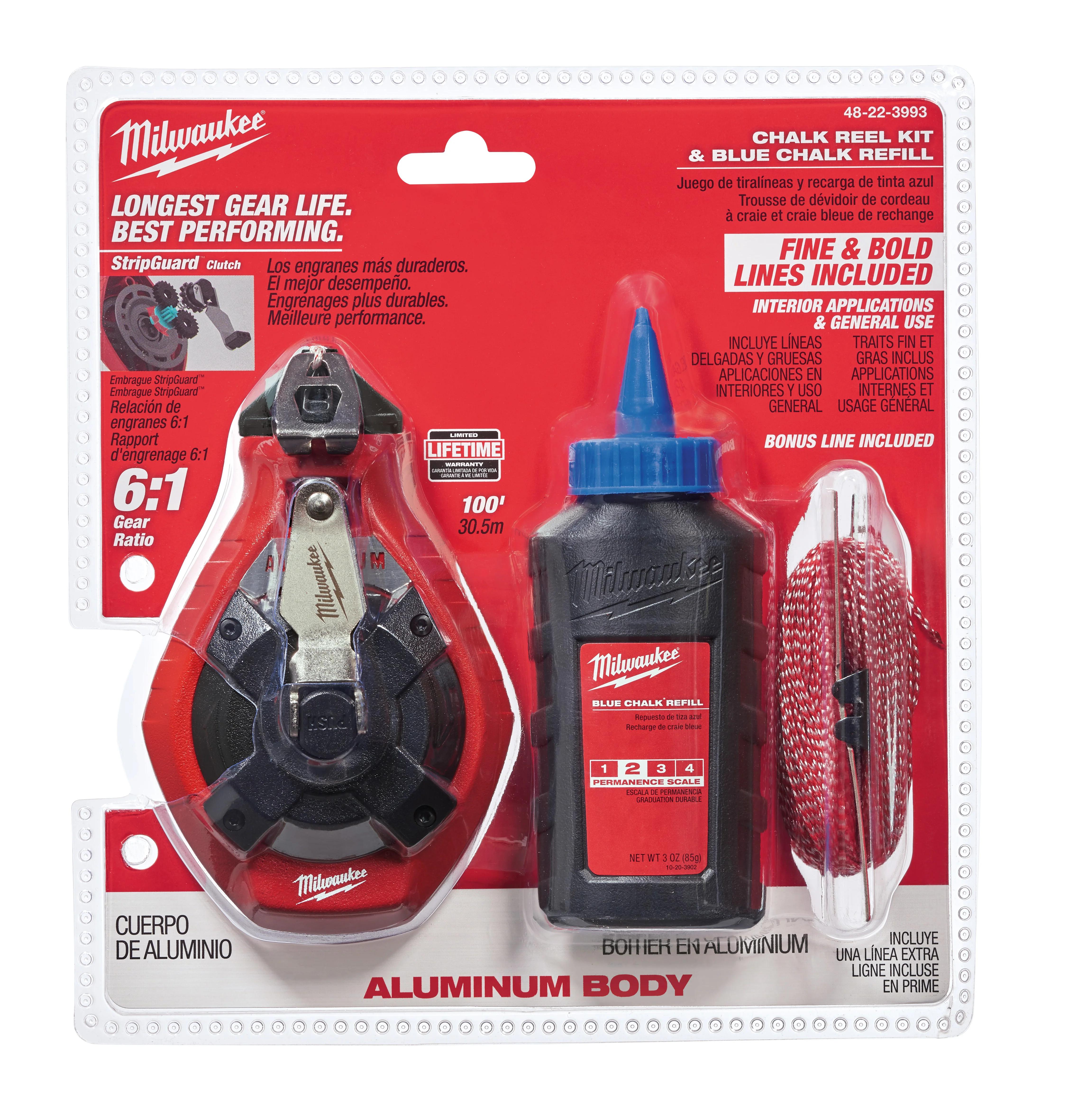 Milwaukee 48-22-3993 100 Ft. Precision Line Chalk Reel Kit with Bonus Bold Line and Blue Chalk - Mactool Shop