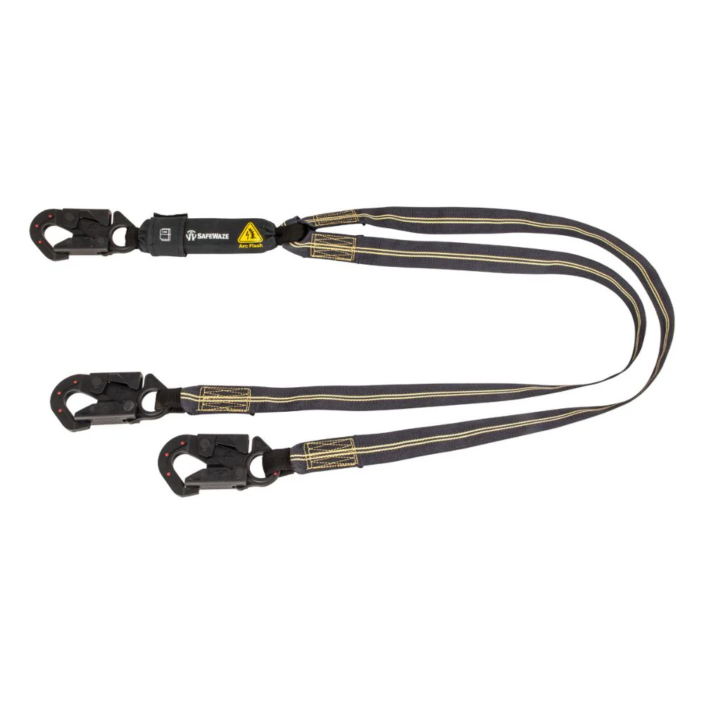 Safewaze 020-2040 Arc Flash 6' Energy Absorbing Lanyard: Aramid, Dual Leg, Dielectric Snap Hooks - Mactool Shop