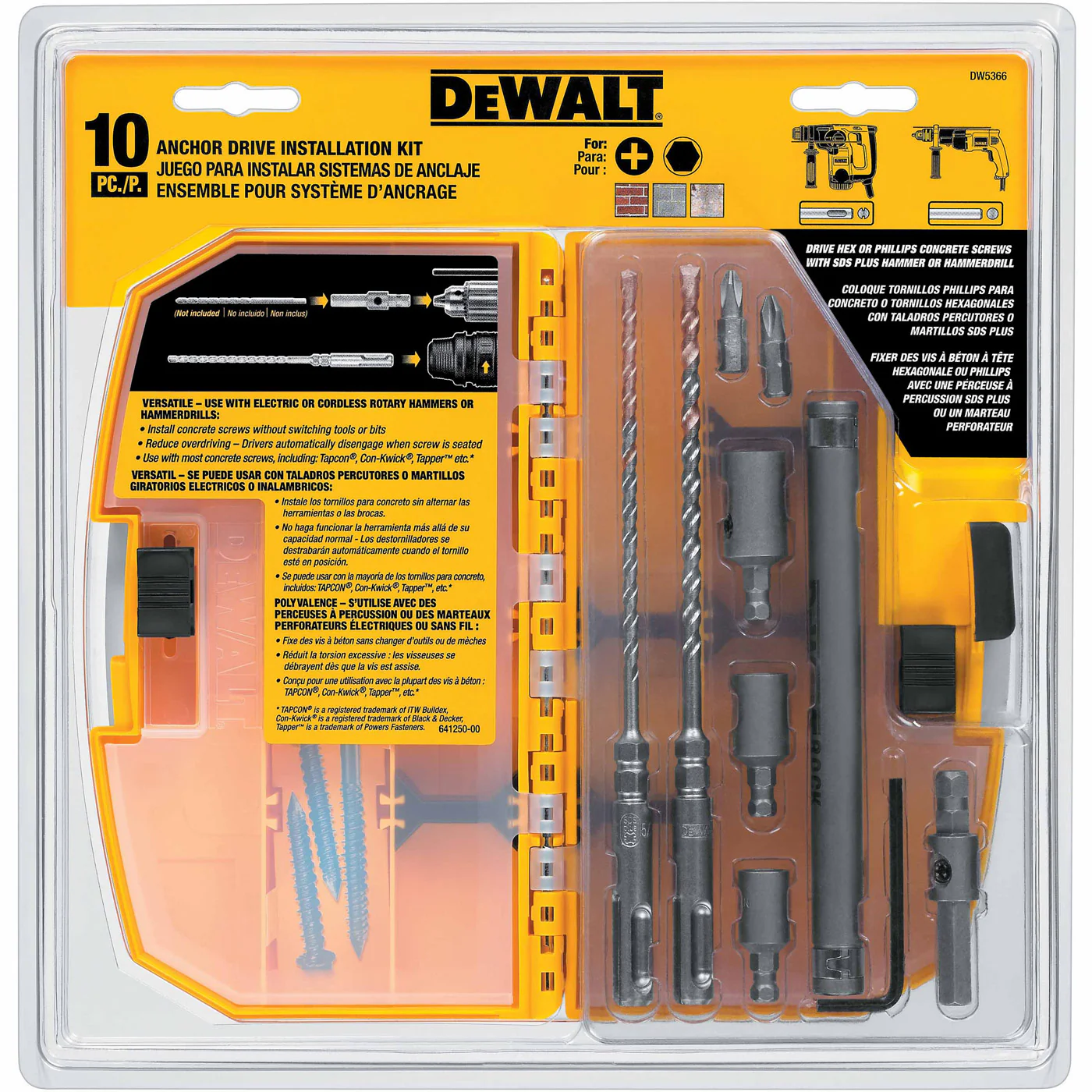 DeWalt DW5366 10 Piece Anchor Drive Installation Kit - Mactool Shop