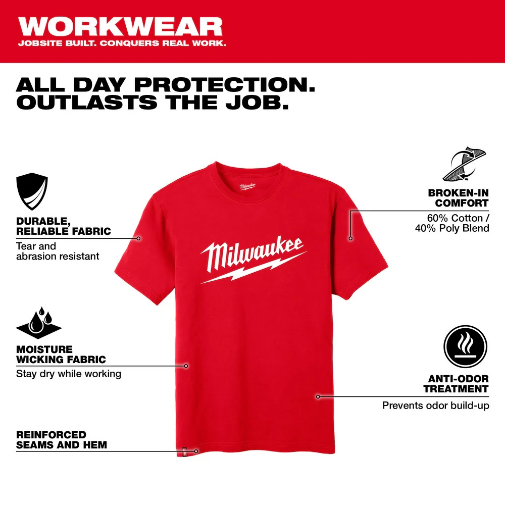 Milwaukee 607R Heavy Duty T-Shirt - Short Sleeve Logo Red - Mactool Shop