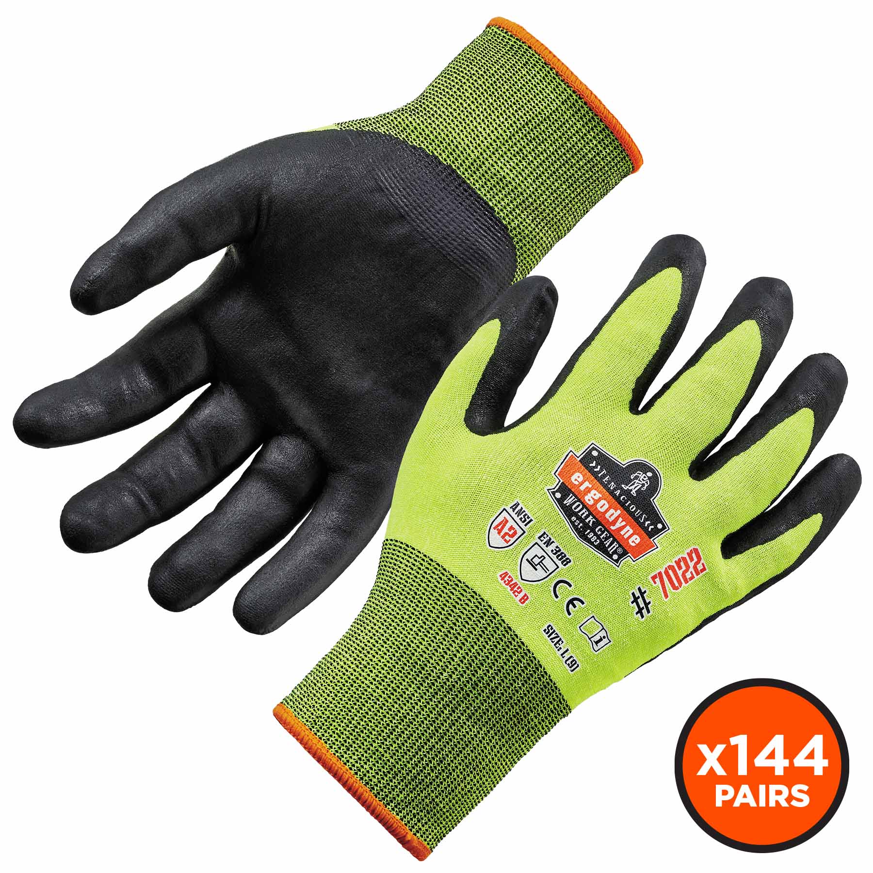 Ergodyne 17874 7022-CASE L Lime ANSI A2 Nitrile-Coated CR Gloves - DSX 144-Pair - Mactool Shop