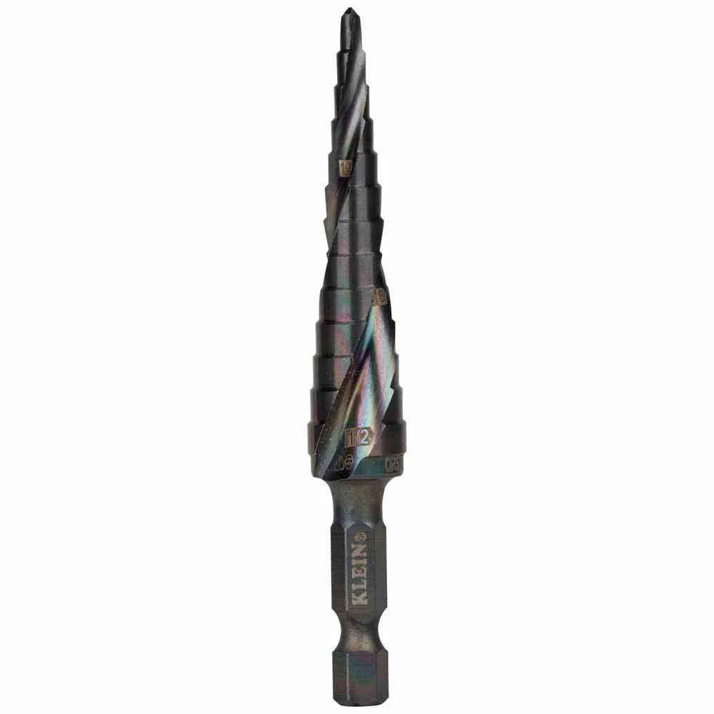 Klein Tools QRST01 Step Drill Bit, Quick Release, Spiral Flute, 1/8 to 1/2-Inch - Mactool Shop