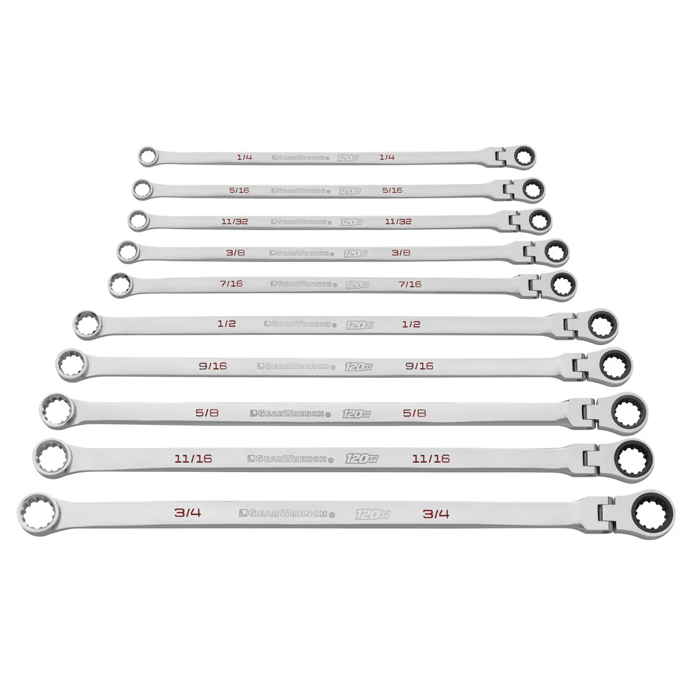 GearWrench 86142 10 Pc. 120XP Universal Spline XL Flex Head GearBox Ratcheting SAE Wrench Set - Mactool Shop