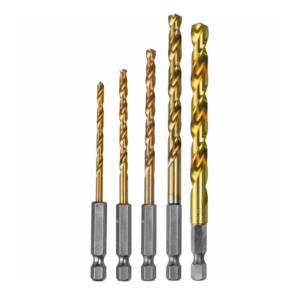 Makita D-35318 5 Piece Titanium Coated Drill Bit Set, 1/4