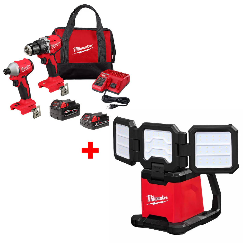 Milwaukee 3693-22CX M18 2-Tool Combo Kit W/ FREE 2368-20 M18 Flood & Area Light - Mactool Shop