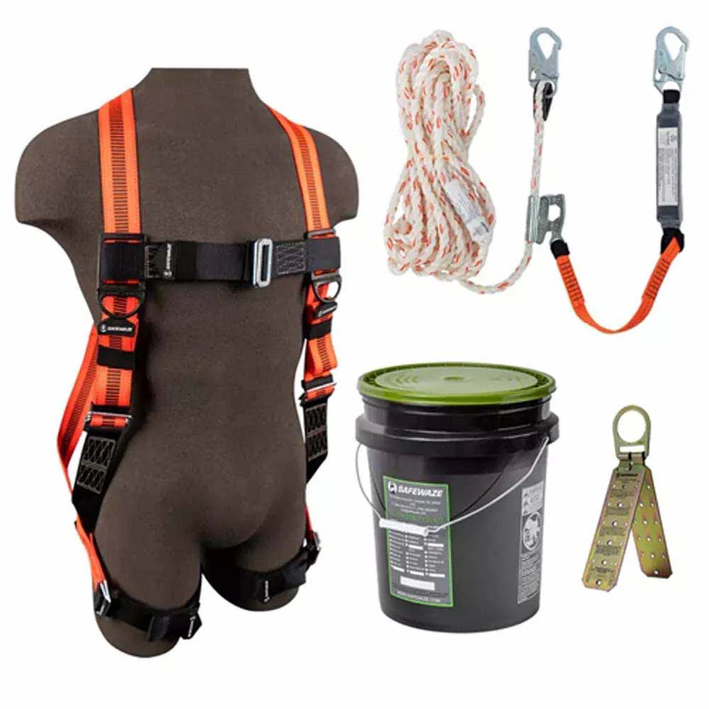 Safewaze FS-ROOF-E Roofing Kit Safety Bucket, 50' Rope W Lanyrd & Rope Grab, Pass-Thru Univ Buckle Harness - Mactool Shop