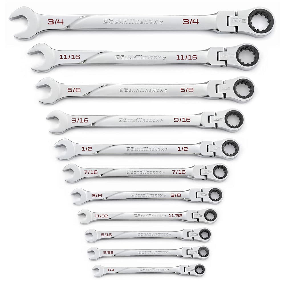 GearWrench 86247 11 Pc. 120XP Universal Spline XL Flex Head Ratcheting Combination SAE Wrench Set - Mactool Shop