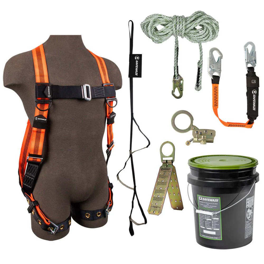 Safewaze EX-3000 V-Line Bucket Roof Kit: FS99185-E Harn, FS700-50 VLL, FS1120 Grab, FS88560-E3 Lan, FS870 Anchor, FS902 Trauma - Mactool Shop