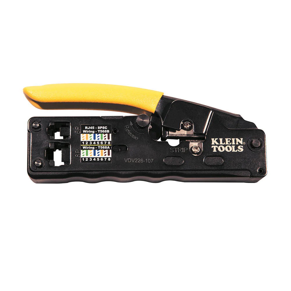 Klein Tools VDV226-107 Compact Ratcheting Modular Crimper / Stripper RJ11, RJ12, RJ45 - Mactool Shop