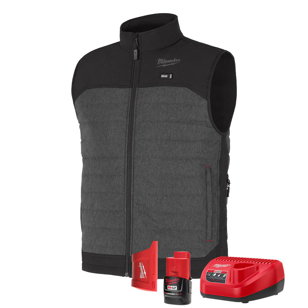 Milwaukee M300G-21 M12 Heated Gray Axis Vest with (1) 2.0 Ah Battery and Charger - Mactool Shop