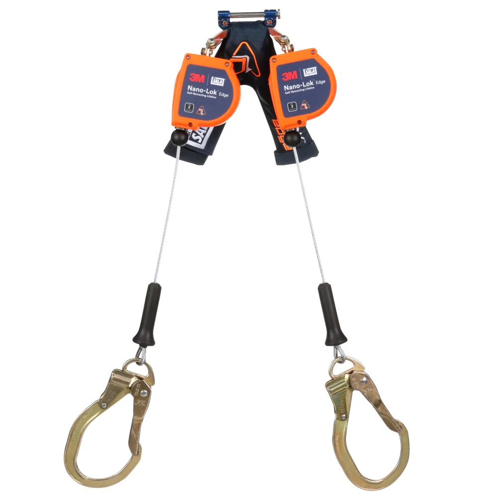 DBI Sala 3500276 Nano-Lok Edge Twin-Leg Personal Self Retracting Lifeline, Cable, Steel Rebar Lock Hook, 8 ft, Class 2, ANSI - Mactool Shop