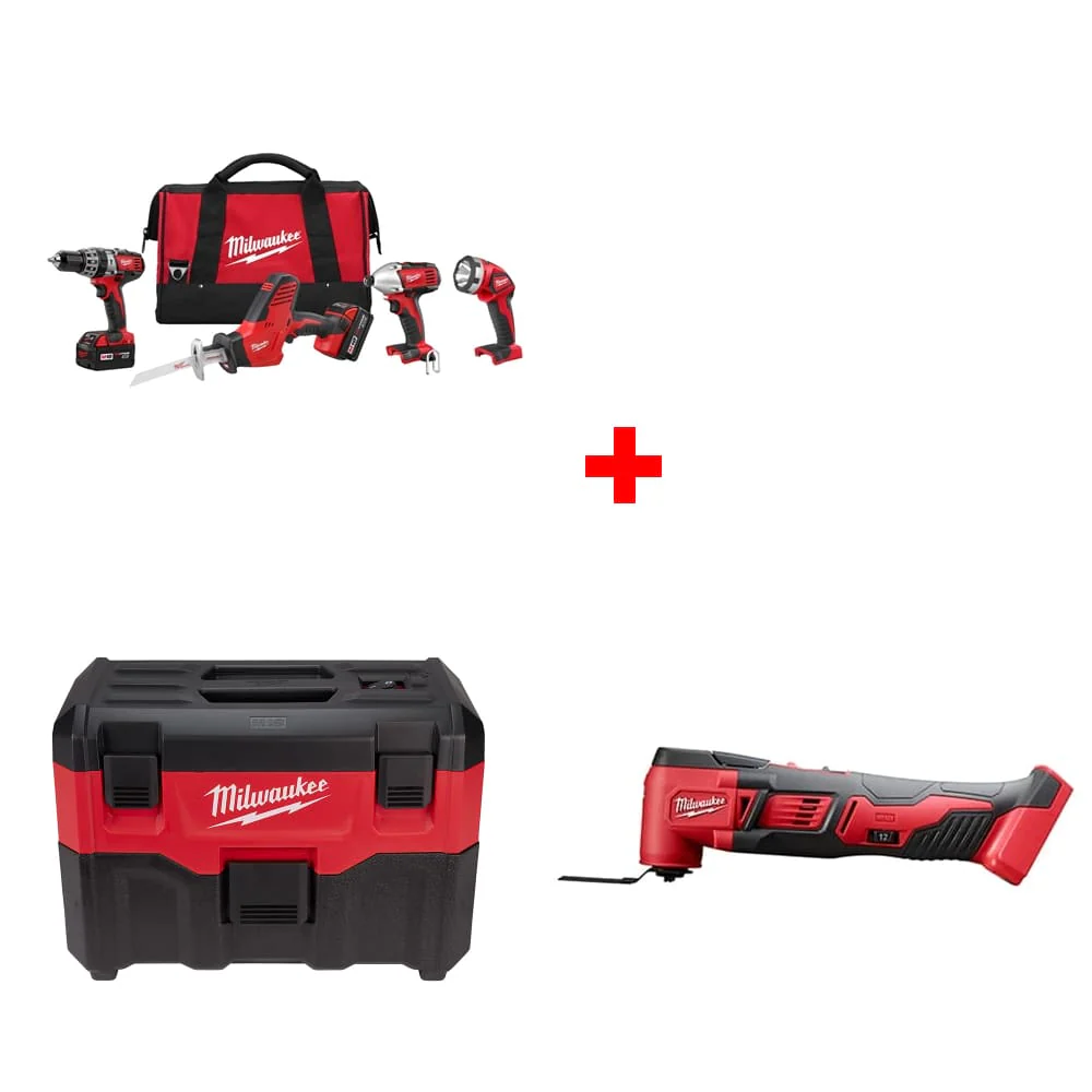 Milwaukee 2695-24 M18 4-Tool Combo Kit w/ FREE 0880-20 Vacuum & Multi-Tool - Mactool Shop