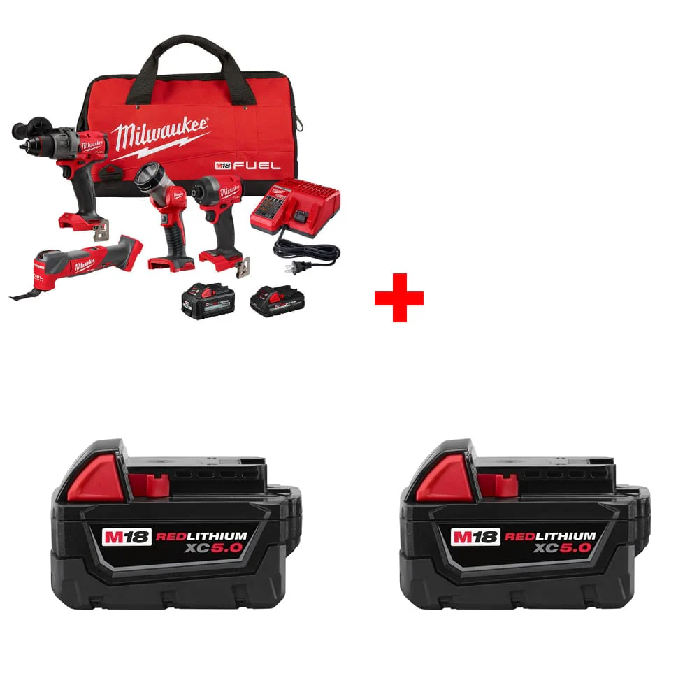 Milwaukee 3698-24MT M18 4-Tool Combo Kit w/ FREE 48-11-1850 M18 Battery, 2-Pack - Mactool Shop