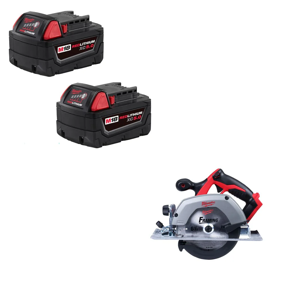 Milwaukee 48-11-1852 M18 XC 5.0 Battery 2 Pack W/ FREE 2630-20 M18 Circ Saw - Mactool Shop