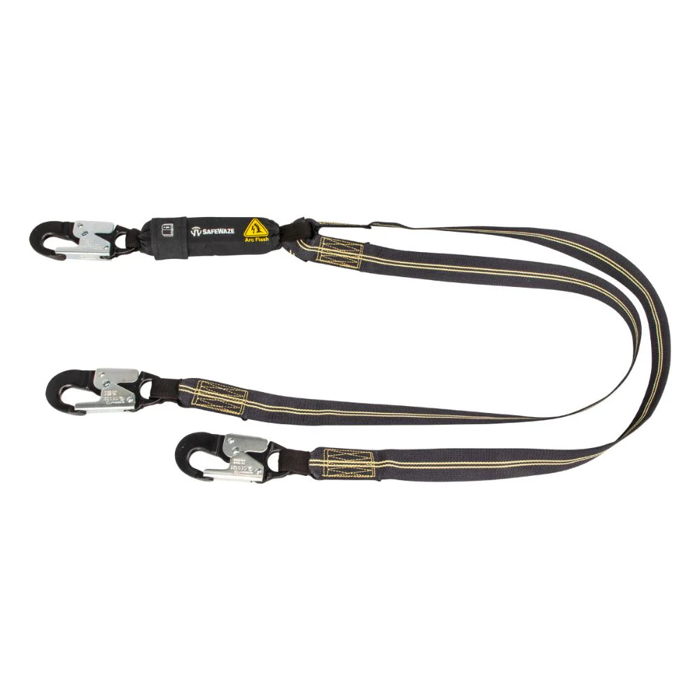 Safewaze 020-2043 Arc Flash 6' Energy Absorbing Lanyard: Aramid, Dual Leg, Alu Snap Hooks - Mactool Shop