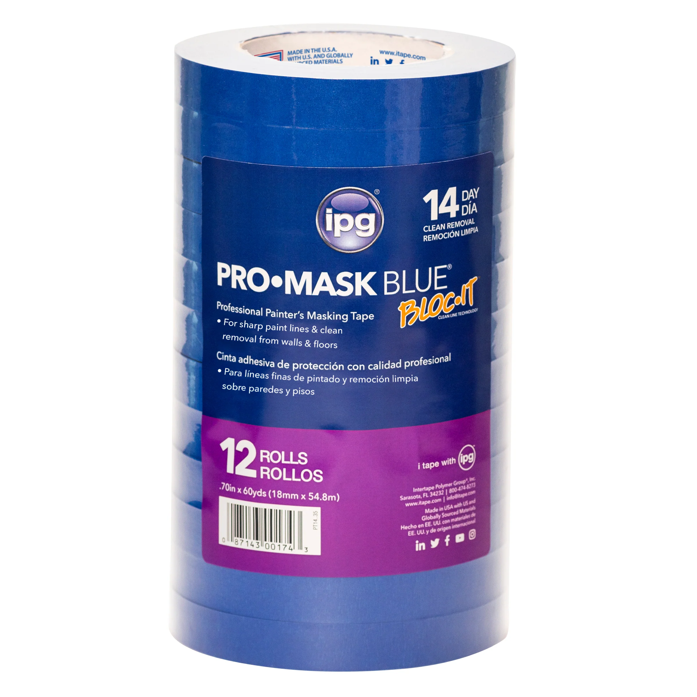 Intertape 99487 PT14 14 Day UV ResisTant Specialty Paper Masking Tape - Blue 18MM X 54.8M PMBC-IP 48 - Mactool Shop
