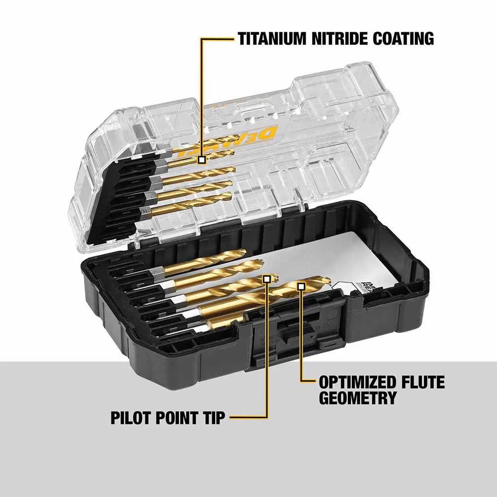 DeWalt DD5160 10-Piece Titanium Nitride Coating Impact Ready Wood and Metal Drill Bit Set 1/8