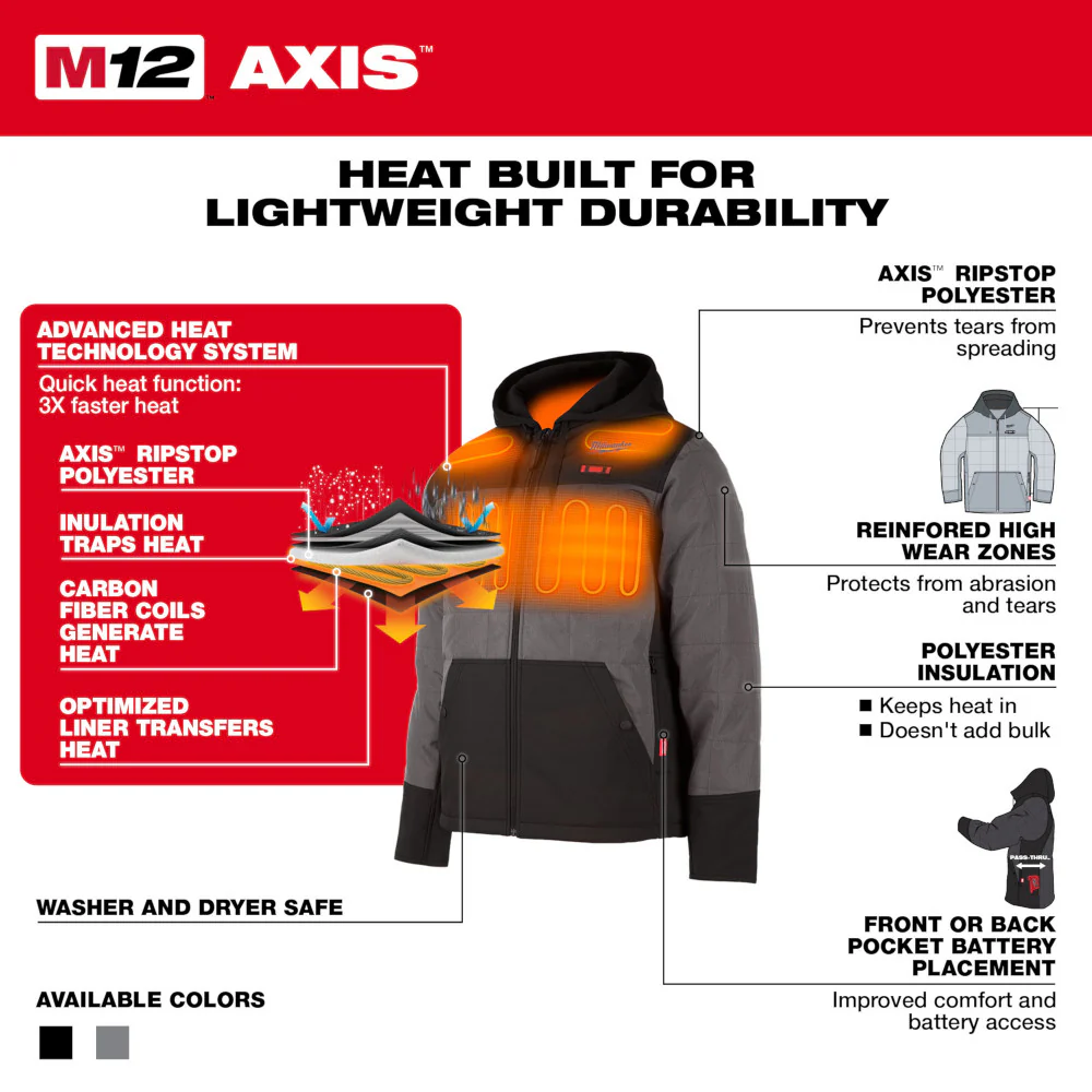 Milwaukee 205G-21 M12 Heated AXIS Hooded Jacket Kit Gray - Mactool Shop