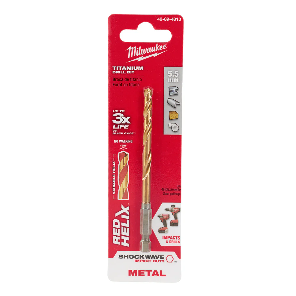 Milwaukee 48-89-4813 5.5mm Metric Titanium SHOCKWAVE™ Red Helix Bit - Mactool Shop
