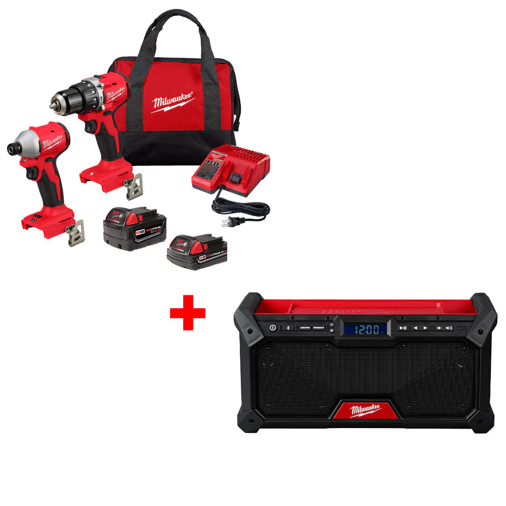 Milwaukee 3693-22CX M18 2-Tool Combo Kit W/ FREE 2952-20 M18 Jobsite Radio - Mactool Shop