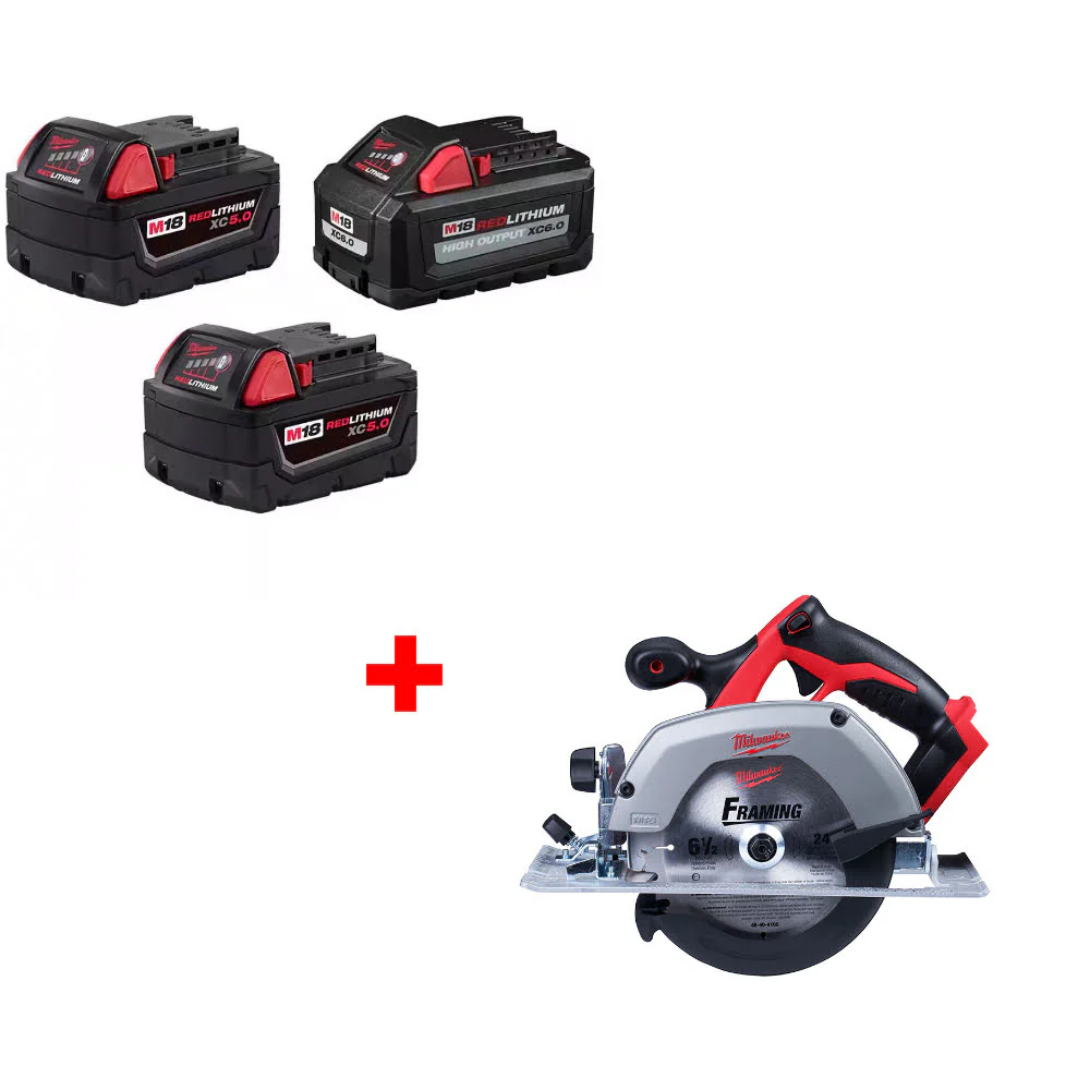 Milwaukee 48-11-1856 M18 18V Battery 3-Pack W/ FREE 2630-20 M18 18V Circ Saw - Mactool Shop