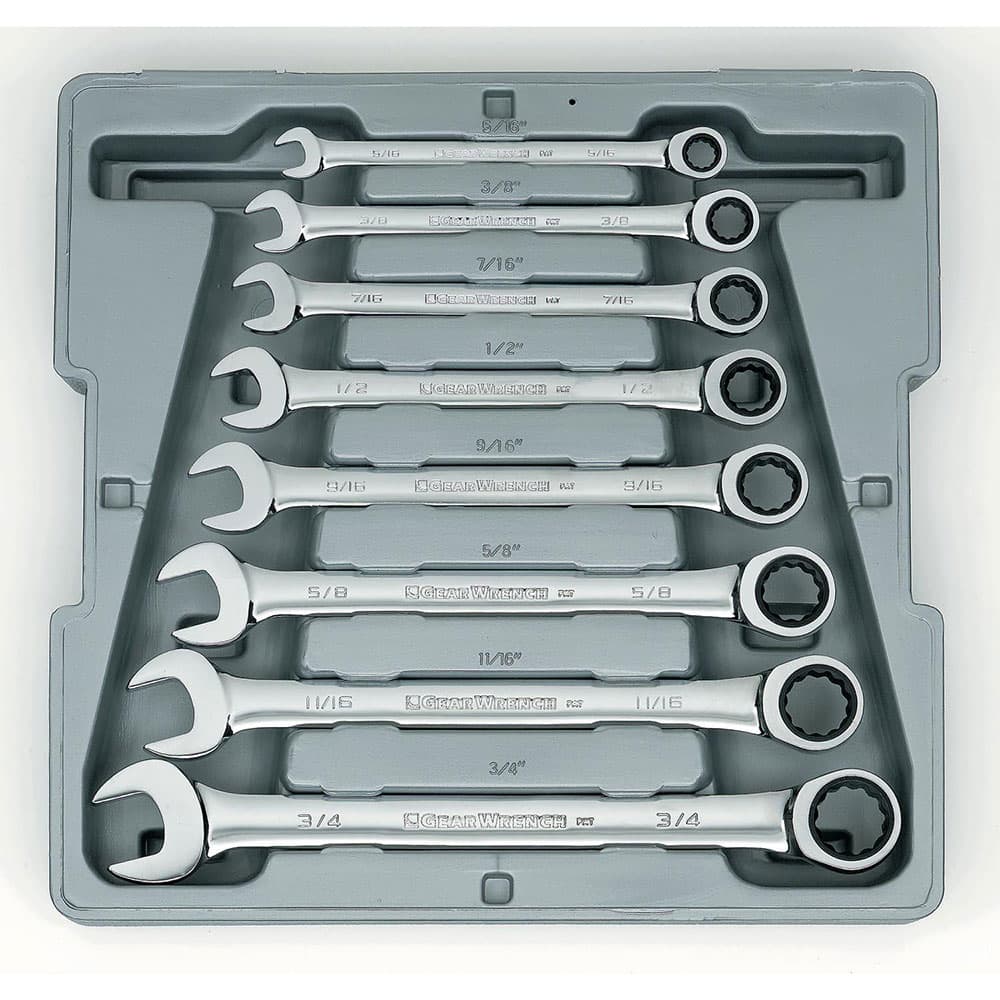 GearWrench 9308D 8 Pc. 72-Tooth 12 Point Ratcheting Combination SAE Wrench Set - Mactool Shop