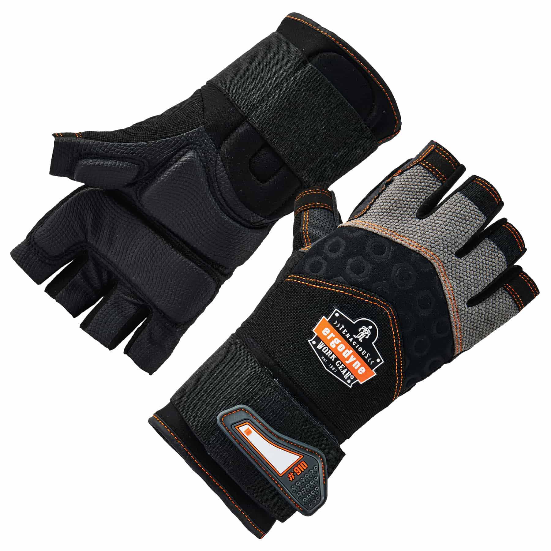 Ergodyne 17712 910 S Black Half-Finger Impact Gloves + Wrist Support - Mactool Shop