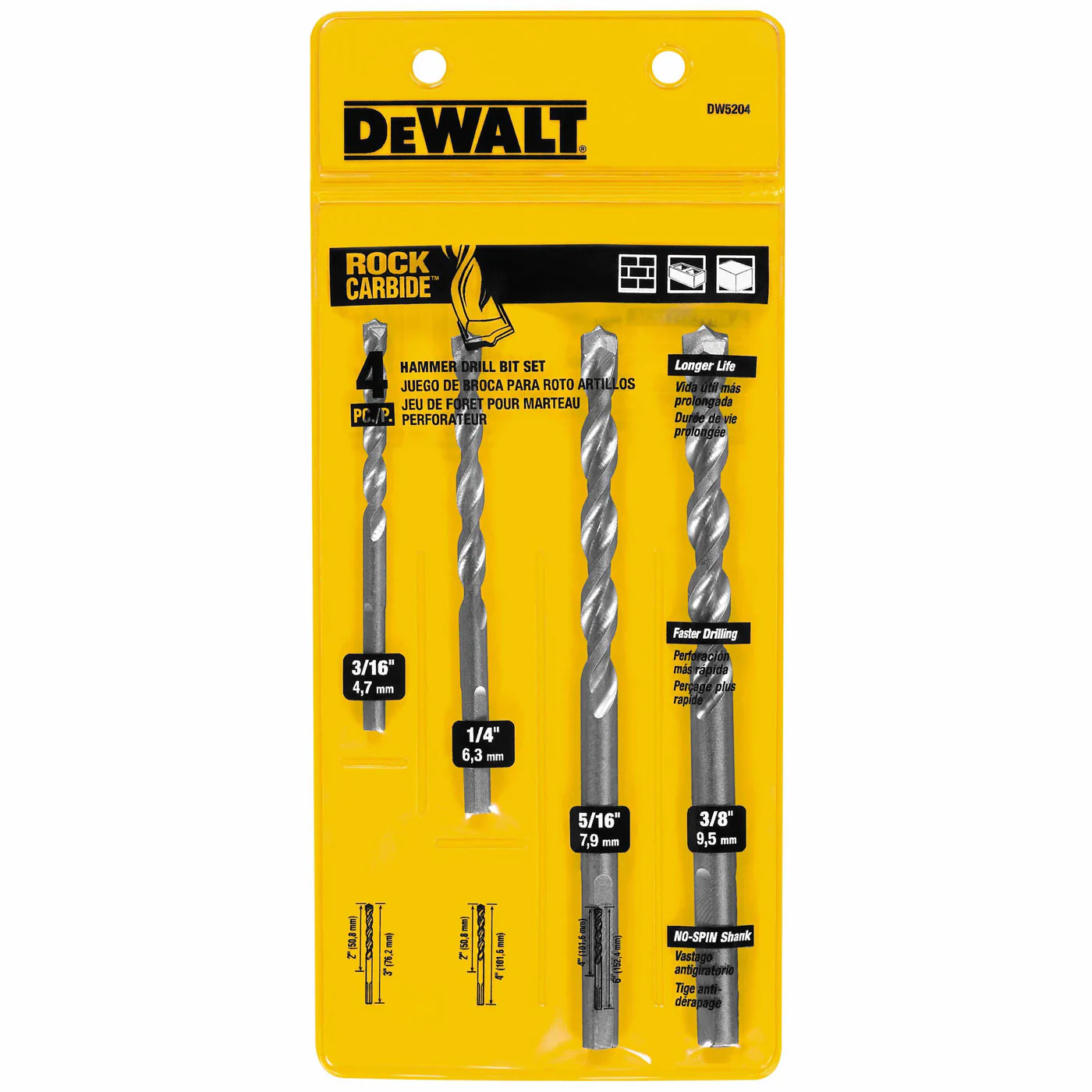 DeWalt DW5204 4-Pc. Premium Percussion Masonry Drill Bit Set - Mactool Shop