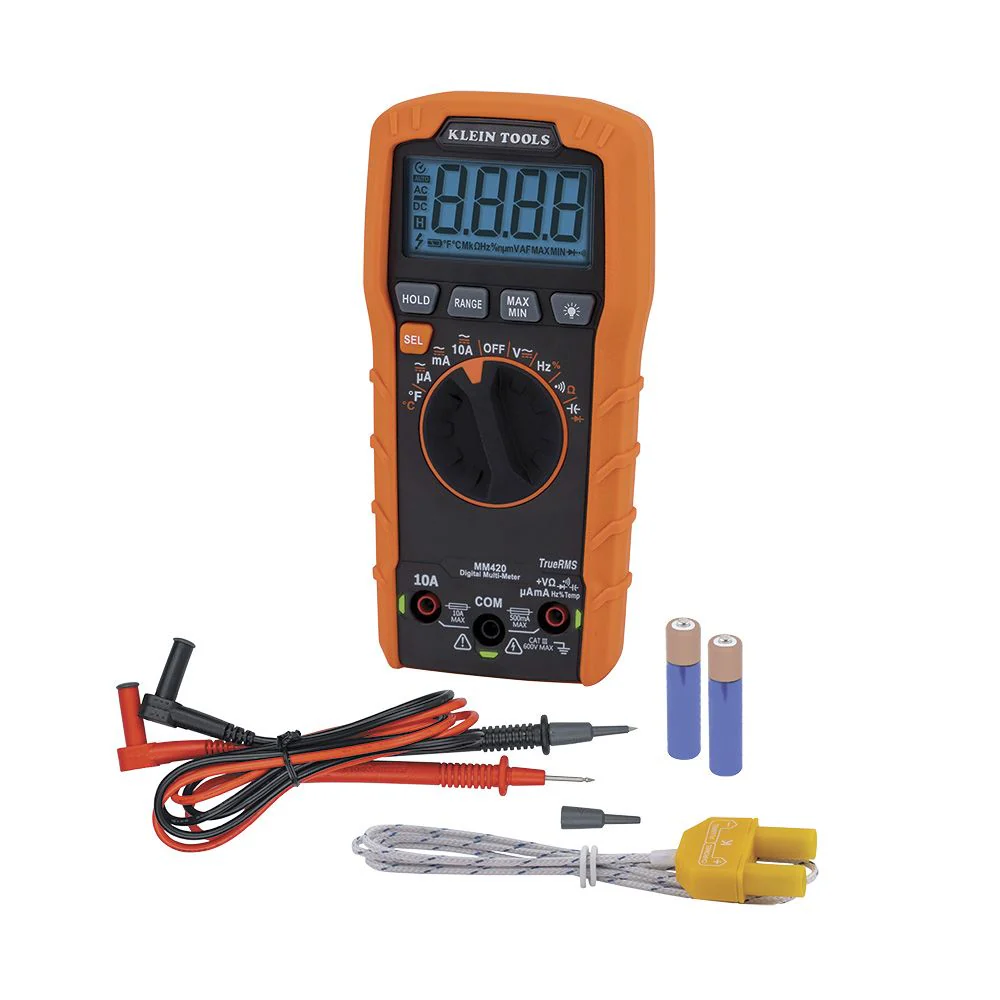 Klein MM420 Digital Multimeter, TRMS Auto-Ranging, 600V, Temp - Mactool Shop