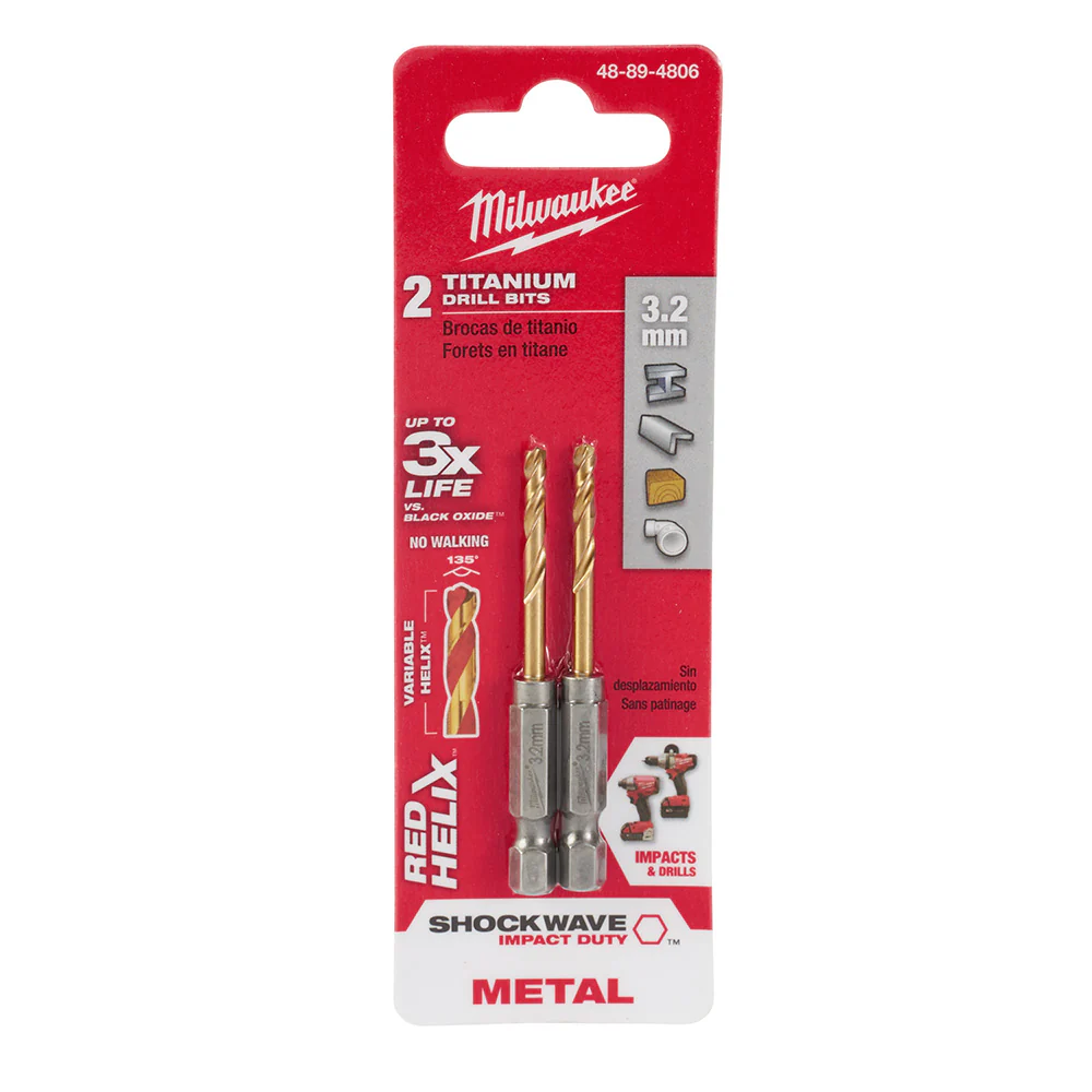 Milwaukee 48-89-4806 3.2mm Metric Titanium SHOCKWAVE™ Red Helix Bit - Mactool Shop