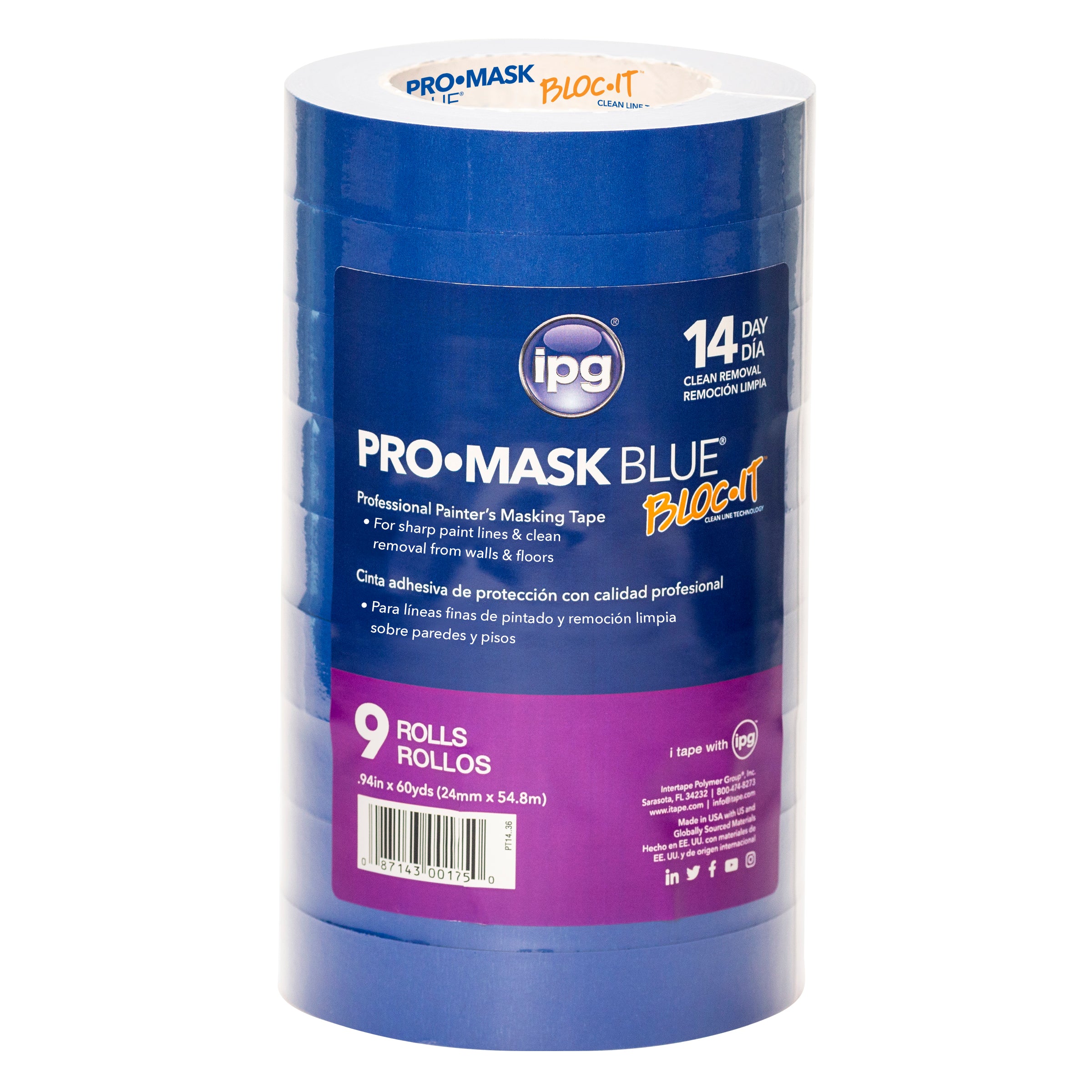 Intertape 99488 PT14 14 Day UV ResisTant Specialty Paper Masking Tape - Blue 24MM X 54.8M PMBC-IP 36 - Mactool Shop
