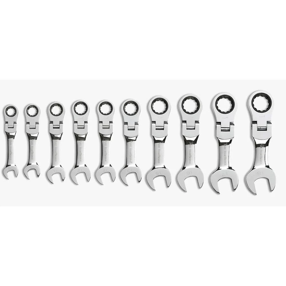 GearWrench 9550 10 Pc. 72-Tooth 12 Point Stubby Flex Head Ratcheting Combination Metric Wrench Set - Mactool Shop