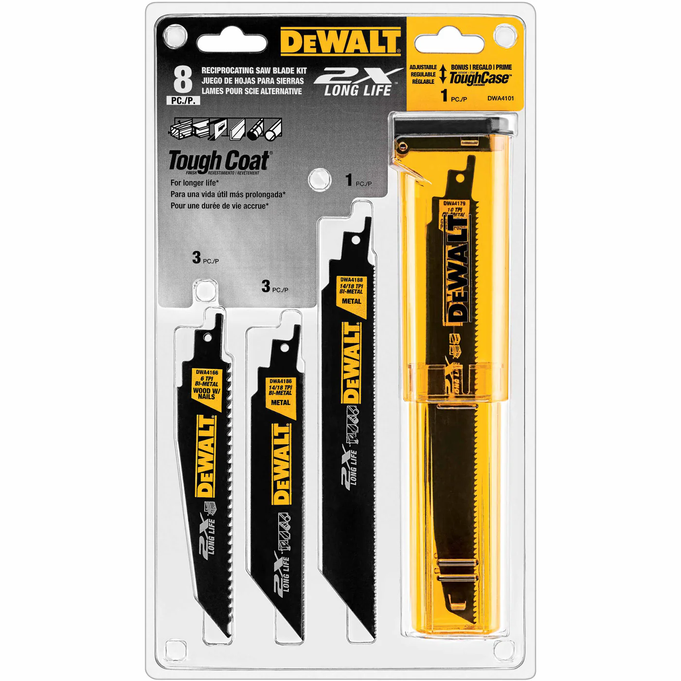DeWalt DWA4101 8 piece 2X Reciprocating Saw Blade Set with Tough Case 5 Pack - Mactool Shop