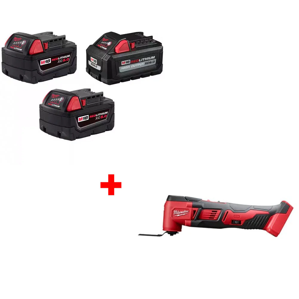 Milwaukee 48-11-1856 M18 18V Battery 3-Pack W/ FREE 2626-20 M18 Multi-Tool-Bare - Mactool Shop