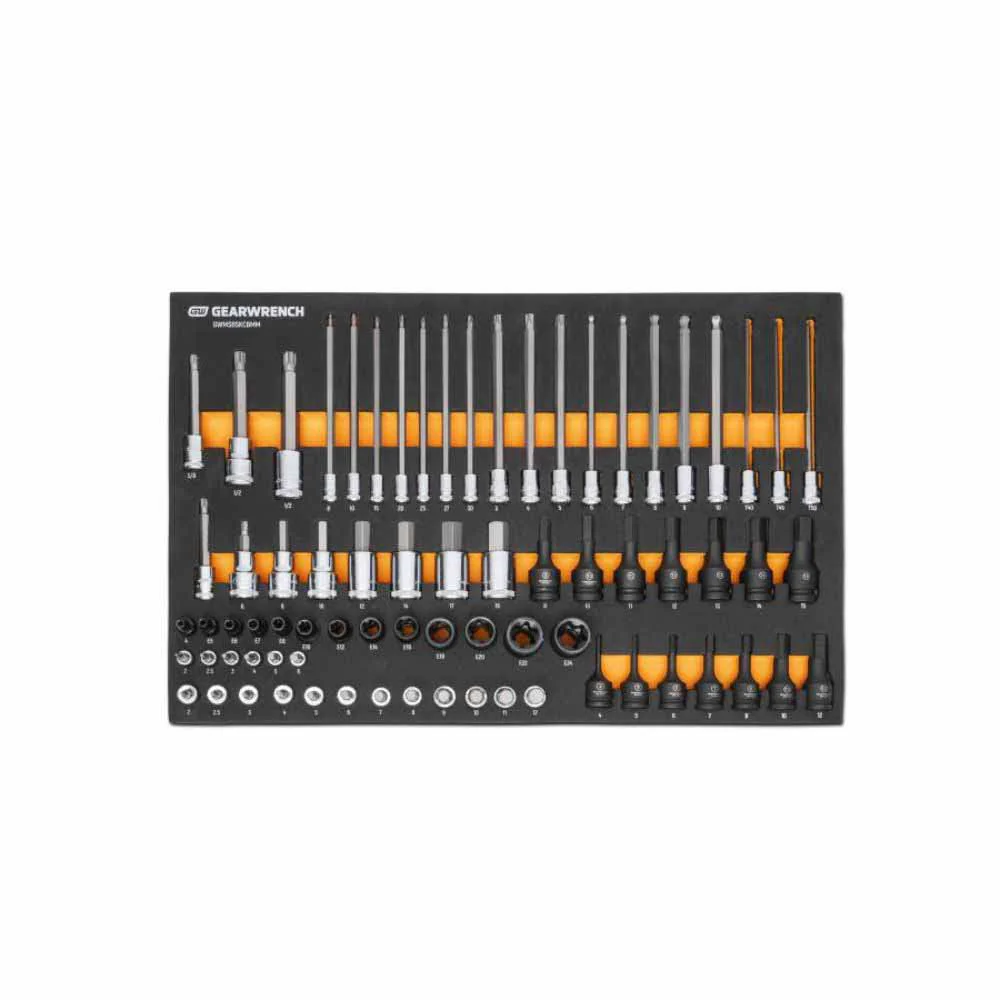 Gearwrench GWMSBSKCBMM 74 Piece 1/4”, 3/8”, 1/2” Drive Metric Bit Socket Set in Foam Storage Tray - Mactool Shop