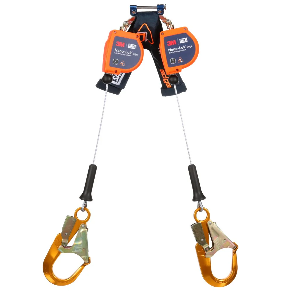 DBI Sala 3500280 Nano-Lok Edge Twin-Leg Personal Self Retracting Lifeline, Cable, Aluminum Rebar Hook, 8 ft, Class 2, ANSI - Mactool Shop