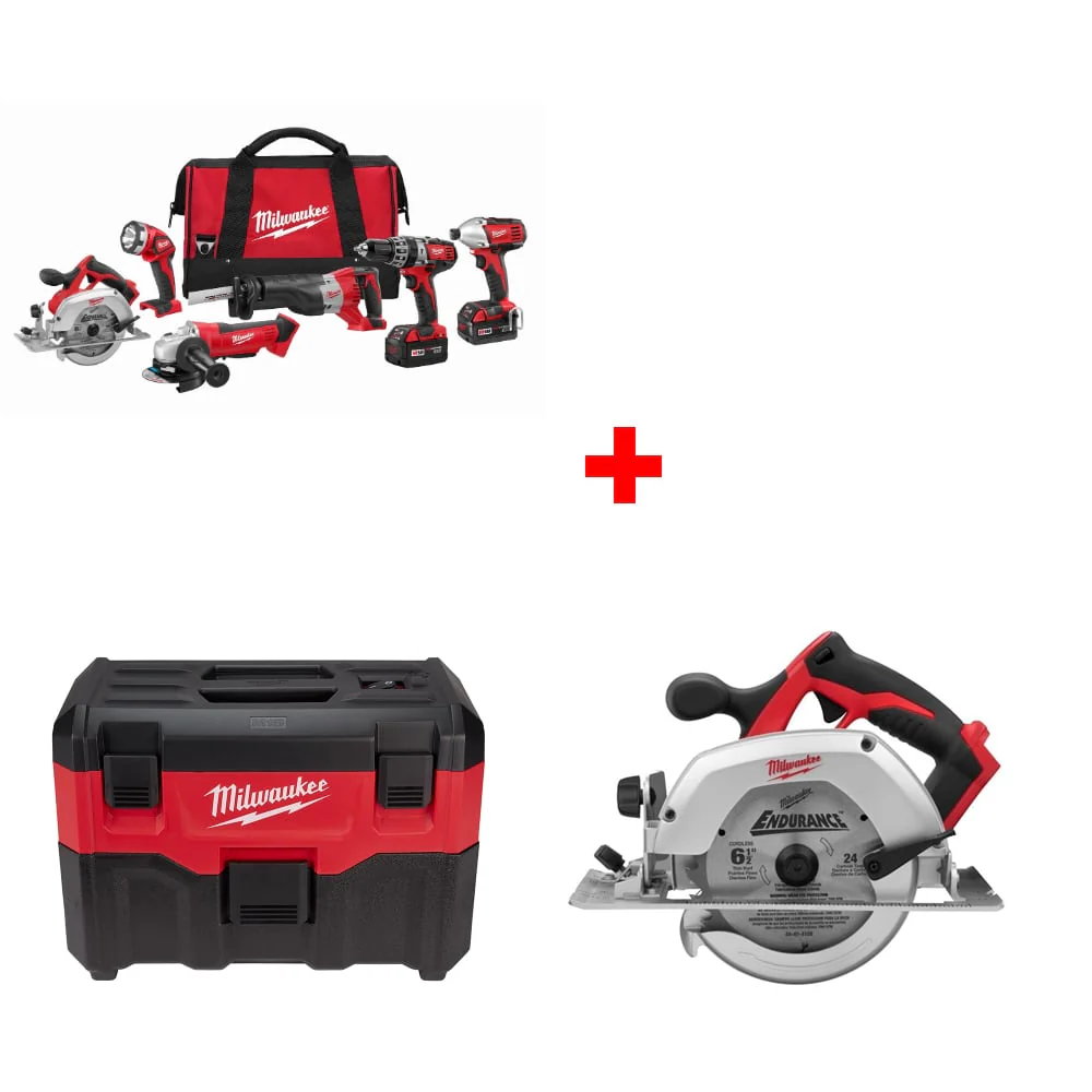 Milwaukee 2696-26 M18 6-Tool Combo Kit w/ FREE 0880-20 Wet/Dry Vacuum & Circ Saw - Mactool Shop