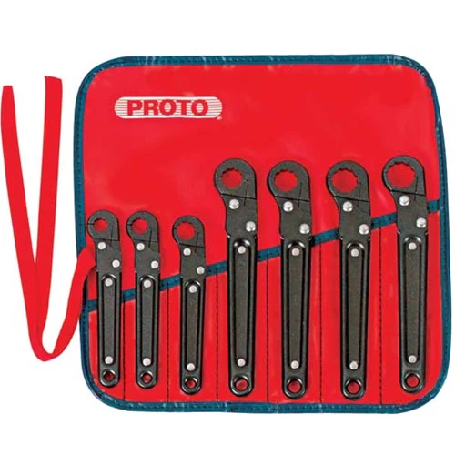Proto J3800A 7-Pieces Single End Black Oxide SAE Ratcheting Flare Nut Wrench Set, 12 Point - Mactool Shop