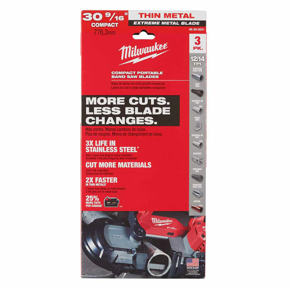 Milwaukee 48-39-0631 30-9/16 in. 12/14 TPI COMPACT EXTREME THICK METAL BAND SAW BLADE 3PK - Mactool Shop