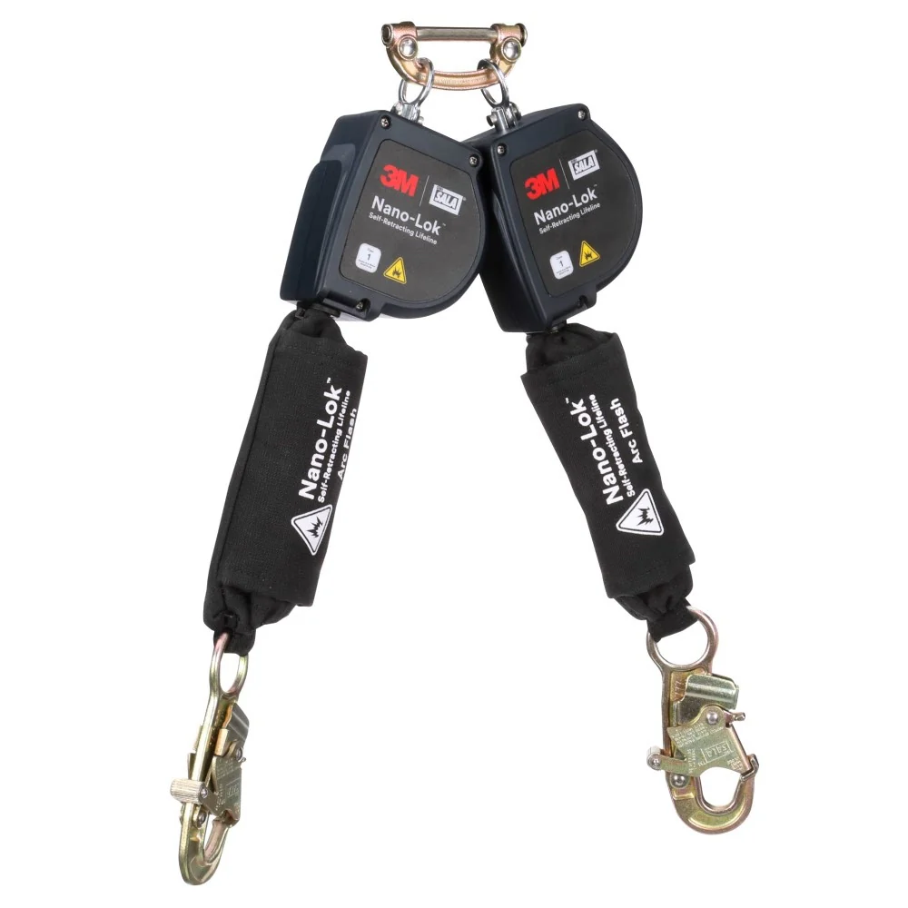 DBI Sala 3100582 Nano-Lok Twin-Leg Arc Flash Self-Retracting Lifeline with Quick Connect, Web, Steel Snap Hooks, 8' - Mactool Shop