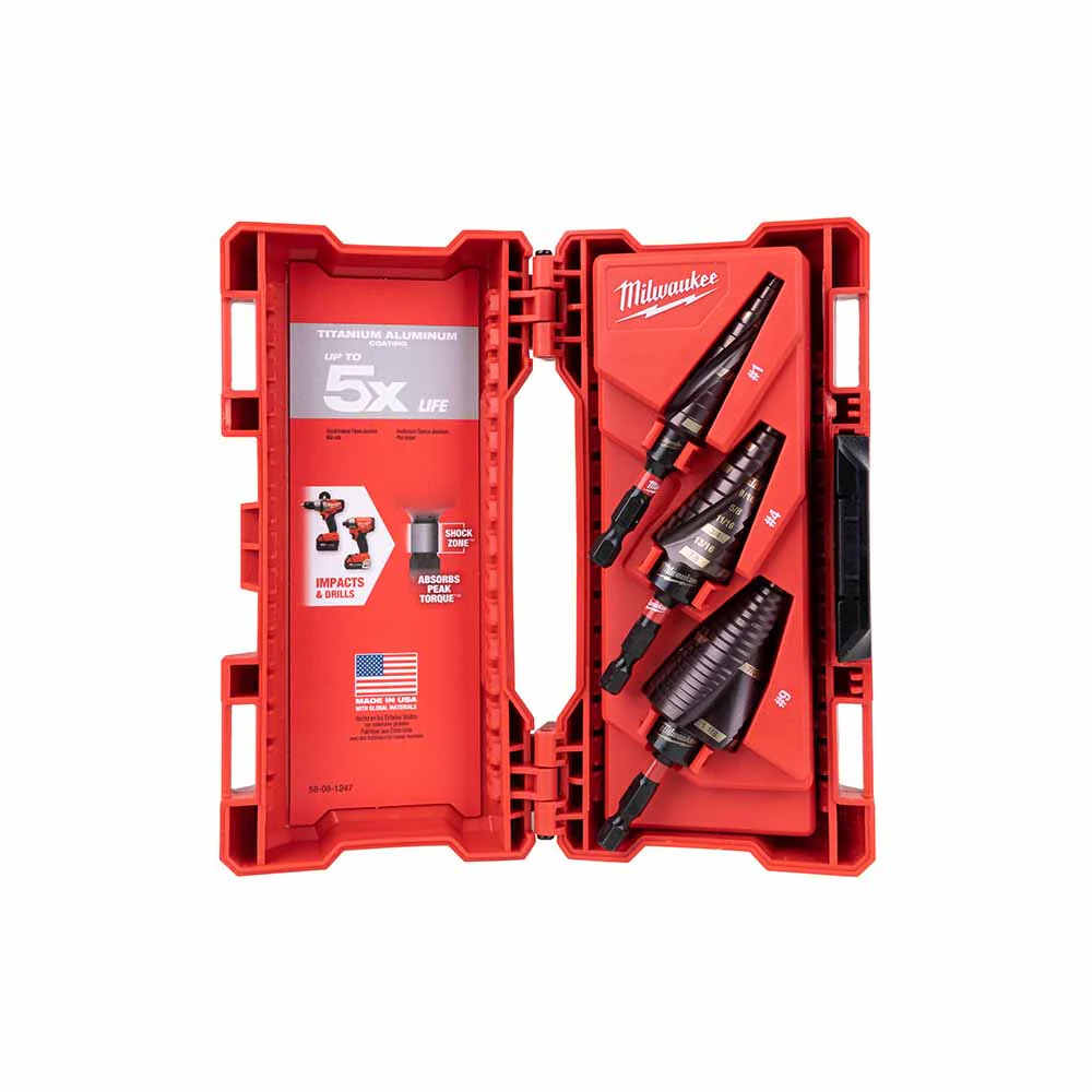Milwaukee 48-89-9254 SHOCKWAVE Impact Duty Step Bit 3pc Set (#1, #2, #4) - Mactool Shop